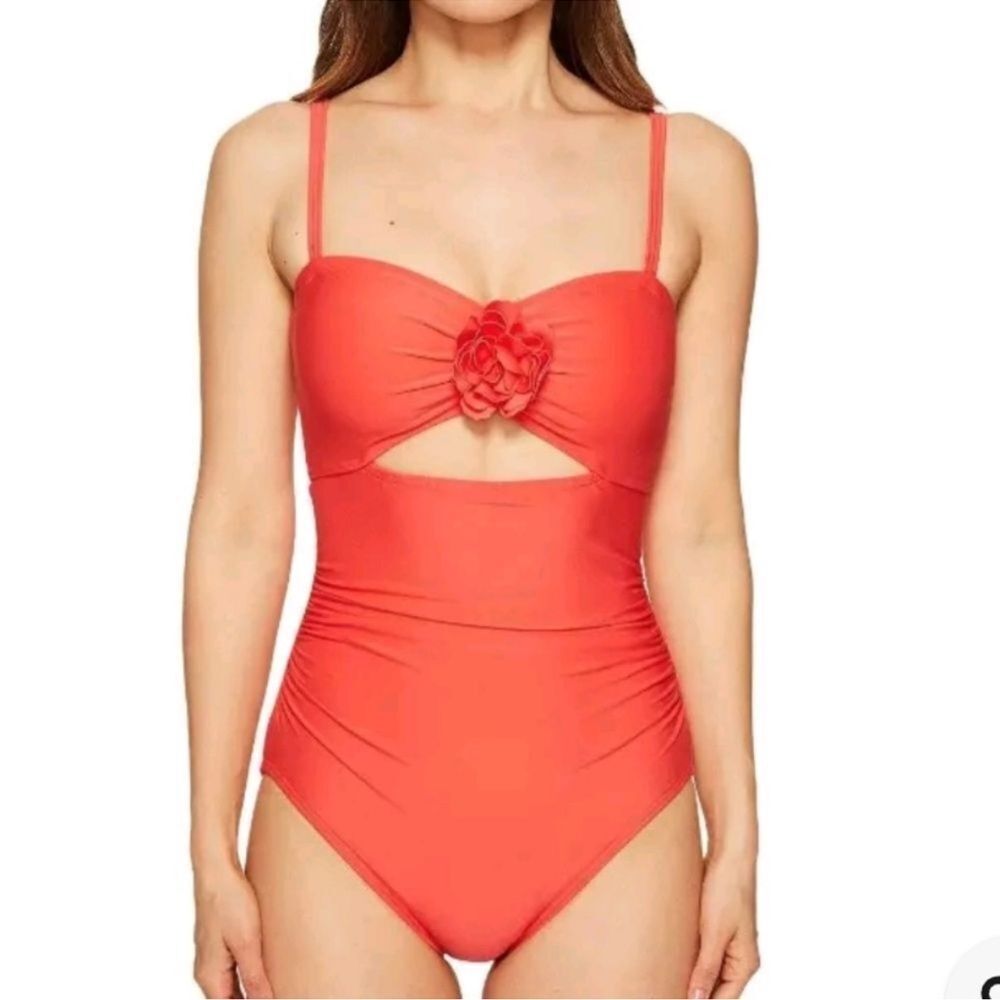 Kate Spade New York Womens Peep Hole One-Piece Swimsuit Coral XS